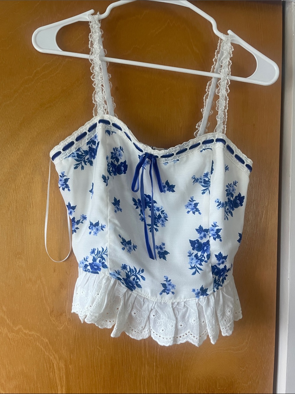 Blue and white cami top